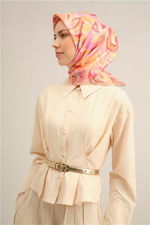 Armine Etnik Desenli Saf İpek Twill Eşarp 9323D 85