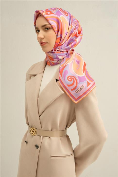 Armine Etnik Desenli Saf İpek Twill Eşarp 9323D 04