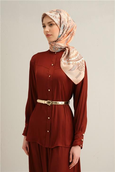 Armine Etnik Desenli Saf İpek Twill Eşarp 9338D 55