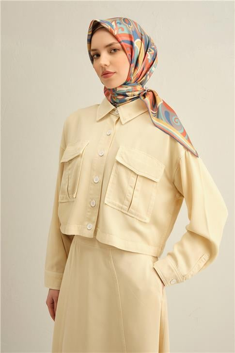 Armine Etnik Desenli Saf İpek Twill Eşarp 9323D 02