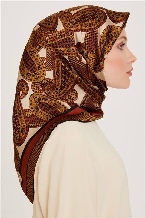 Armine Etnik Desenli Sura Saf İpek Eşarp 9208D 05