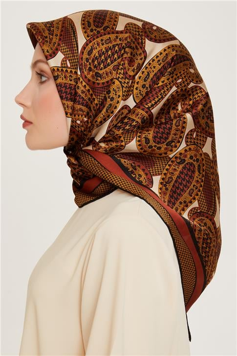 Armine Etnik Desenli Sura Saf İpek Eşarp 9208D 05