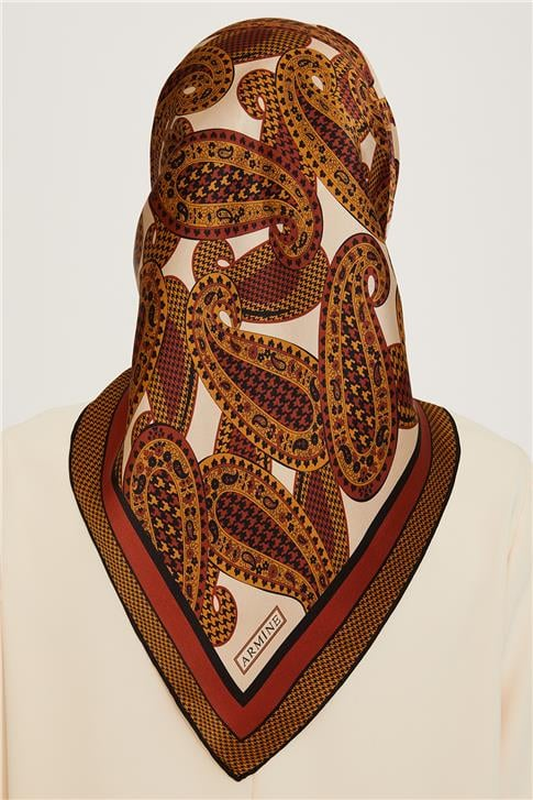 Armine Etnik Desenli Twill Saf İpek Eşarp 9208D 05