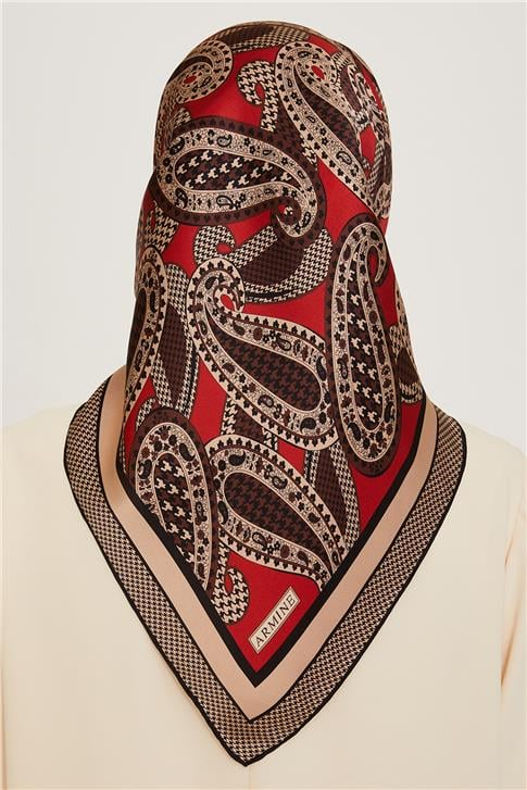 Armine Etnik Desenli Twill Saf İpek Eşarp 9208D 07