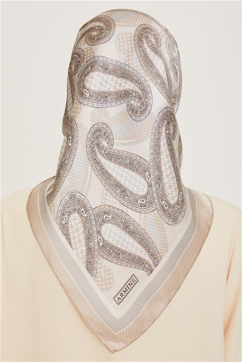 Armine Etnik Desenli Twill Saf İpek Eşarp 9208D 80