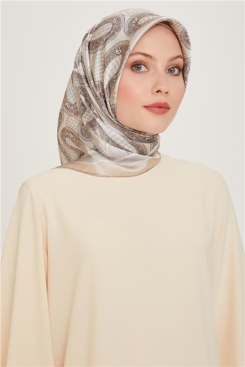 Armine Etnik Desenli Twill Saf İpek Eşarp 9208D 80