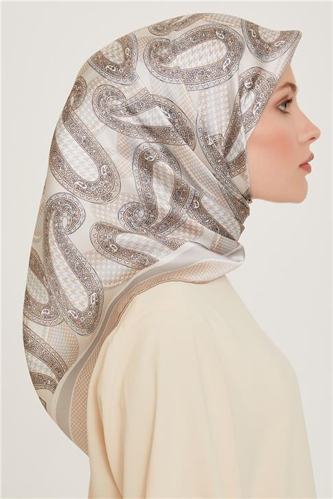 Armine Etnik Desenli Twill Saf İpek Eşarp 9208D 80
