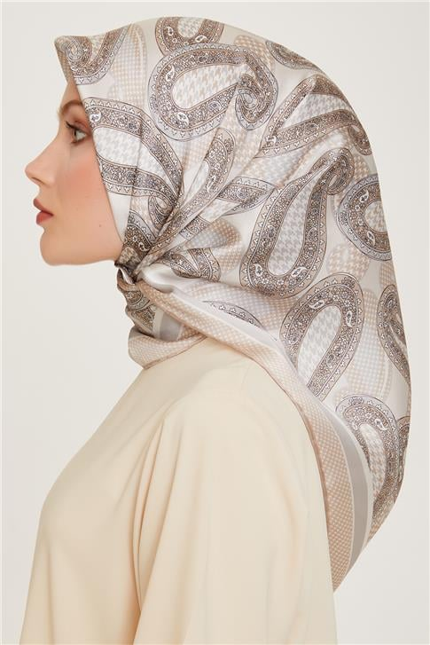 Armine Etnik Desenli Twill Saf İpek Eşarp 9208D 80