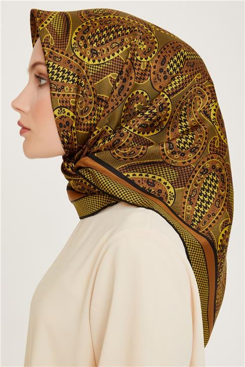 Armine Etnik Desenli Twill Saf İpek Eşarp 9208D 19