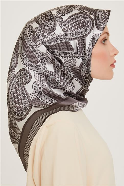Armine Etnik Desenli Twill Saf İpek Eşarp 9208D 10