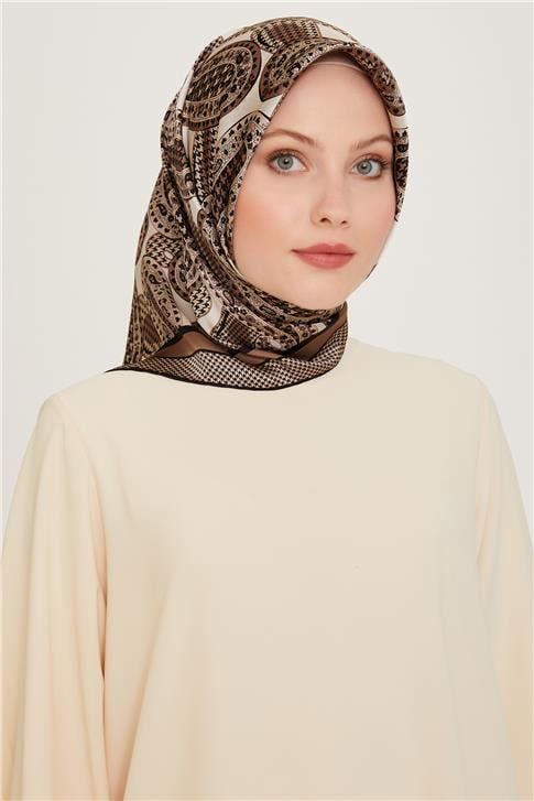 Armine Etnik Desenli Twill Saf İpek Eşarp 9208D 09