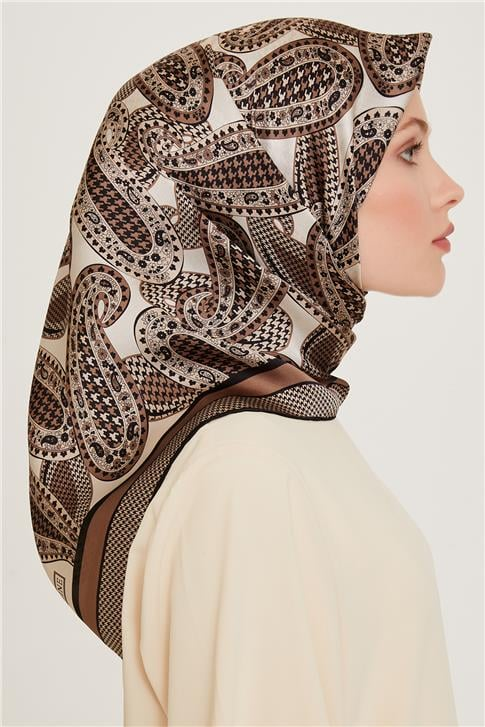 Armine Etnik Desenli Twill Saf İpek Eşarp 9208D 09