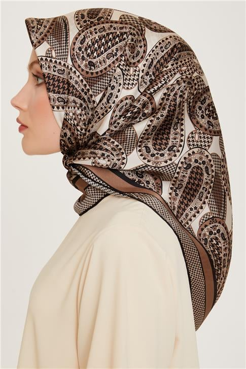 Armine Etnik Desenli Twill Saf İpek Eşarp 9208D 09