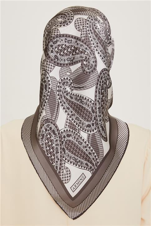 Armine Etnik Desenli Twill Saf İpek Eşarp 9208D 10