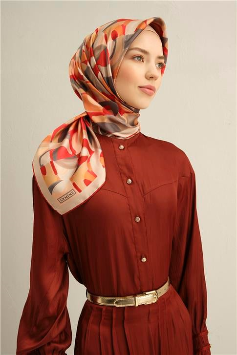 Armine Geometrik Desenli Saf İpek Sura Eşarp 9329D 02