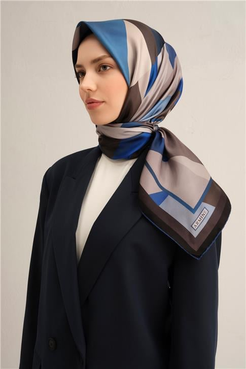 Armine Geometrik Desenli Saf İpek Sura Eşarp 9331D 58
