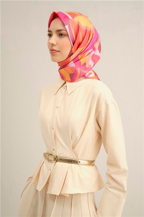 Armine Geometrik Desenli Saf İpek Sura Eşarp 9336D 55