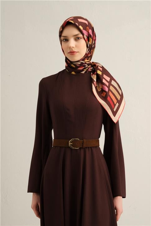 Armine Geometrik Desenli Saf İpek Sura Eşarp 9341D 34