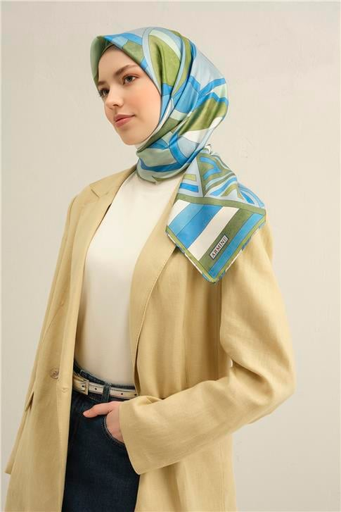 Armine Geometrik Desenli Saf İpek Sura Eşarp 9336D 51