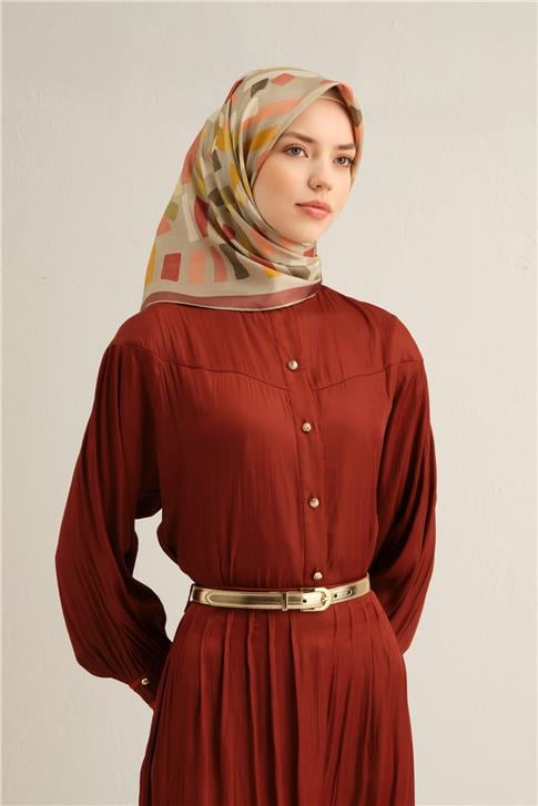 Armine Geometrik Desenli Saf İpek Sura Eşarp 9341D 01