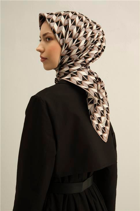Armine Geometrik Desenli Saf İpek Sura Eşarp 9309D 04