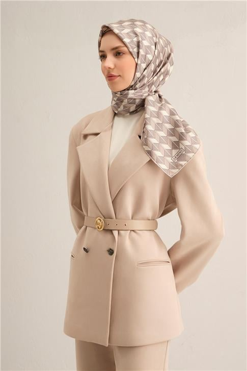 Armine Geometrik Desenli Saf İpek Twill Eşarp 9309D 86