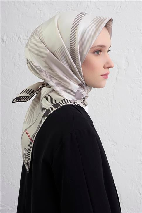 Armine Geometrik Desenli Saf İpek Twill Eşarp 9418D 82