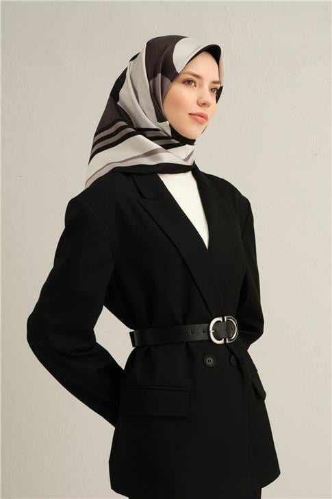 Armine Geometrik Desenli Saf İpek Twill Eşarp 9313D 85