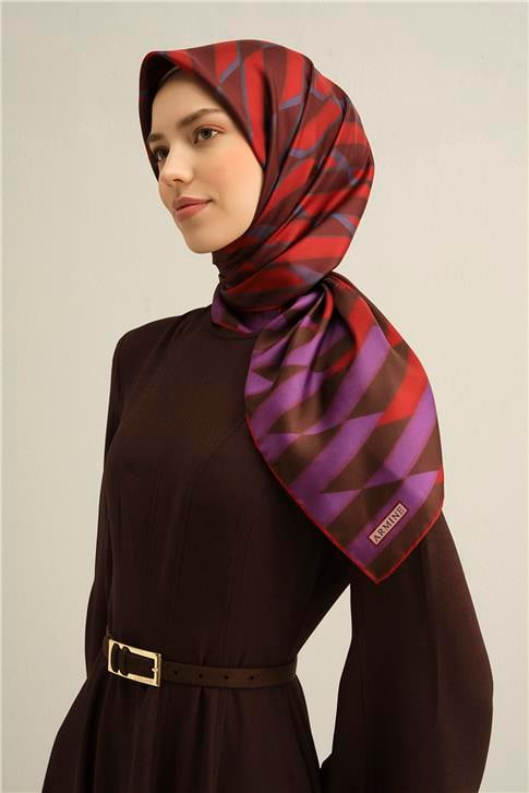 Armine Geometrik Desenli Saf İpek Twill Eşarp 9325D 83