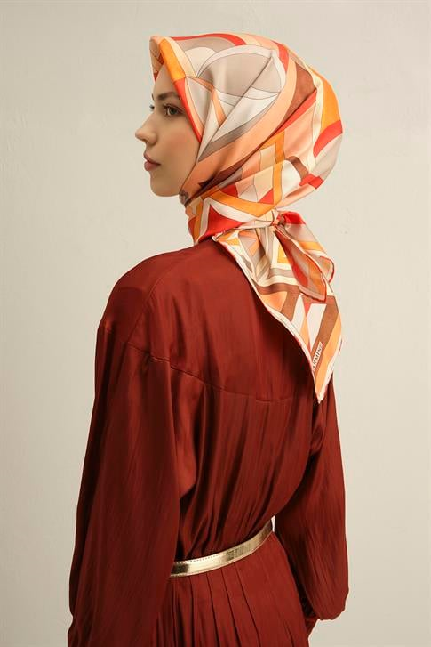 Armine Geometrik Desenli Saf İpek Twill Eşarp 9336D 05