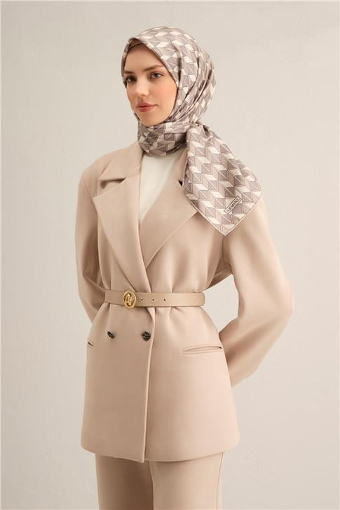 Armine Geometrik Desenli Saf İpek Twill Eşarp 9309D 86