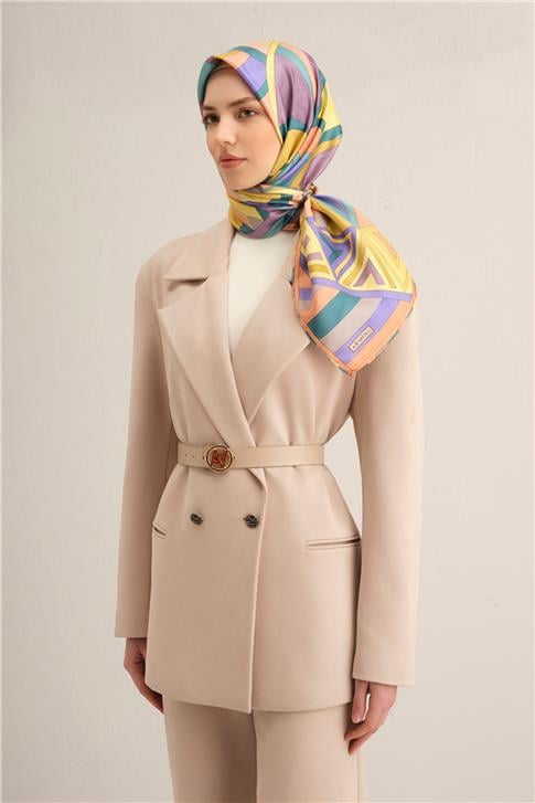 Armine Geometrik Desenli Saf İpek Twill Eşarp 9336D 54