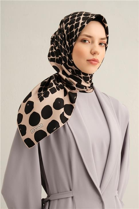 Armine Geometrik Desenli Saf İpek Twill Eşarp 9354D 86