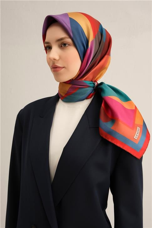 Armine Geometrik Desenli Saf İpek Twill Eşarp 9331D 80