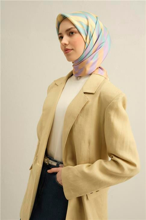 Armine Geometrik Desenli Saf İpek Twill Eşarp 9325D 55