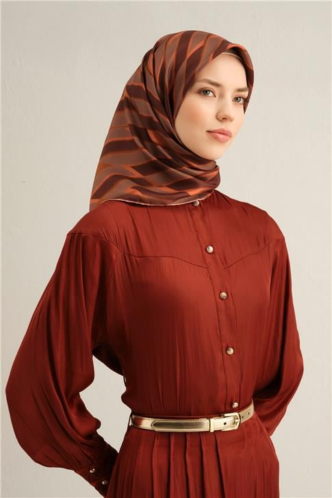 Armine Geometrik Desenli Saf İpek Twill Eşarp 9325D 24