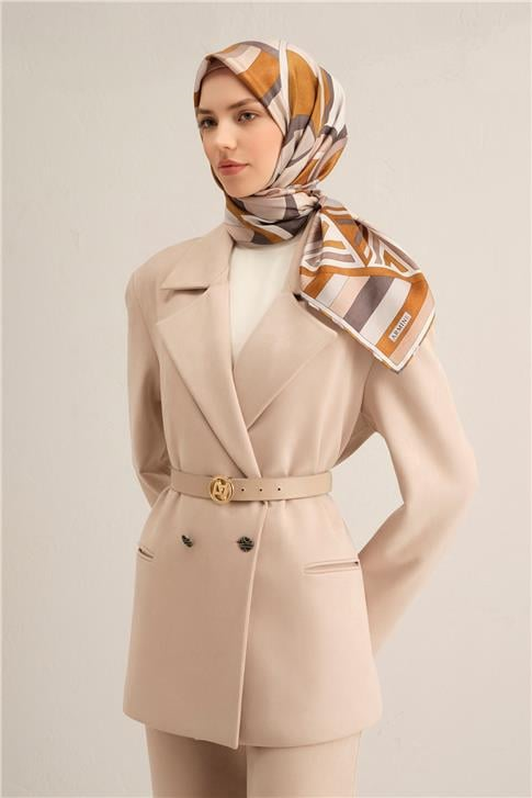 Armine Geometrik Desenli Saf İpek Twill Eşarp 9336D 83