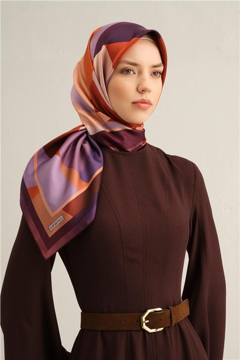 Armine Geometrik Desenli Saf İpek Twill Eşarp 9331D 50