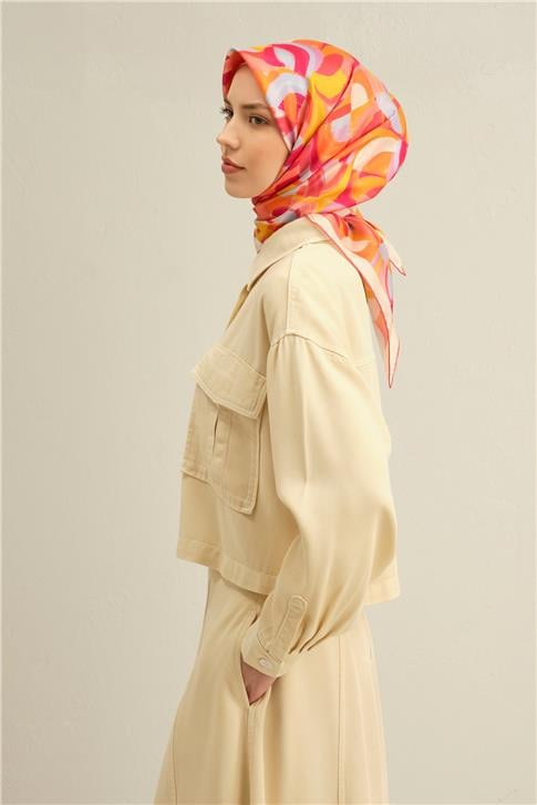 Armine Geometrik Desenli Saf İpek Twill Eşarp 9329D 31