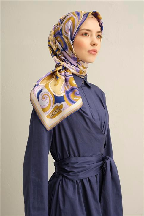 Armine Geometrik Desenli Saf İpek Twill Eşarp 9323 01