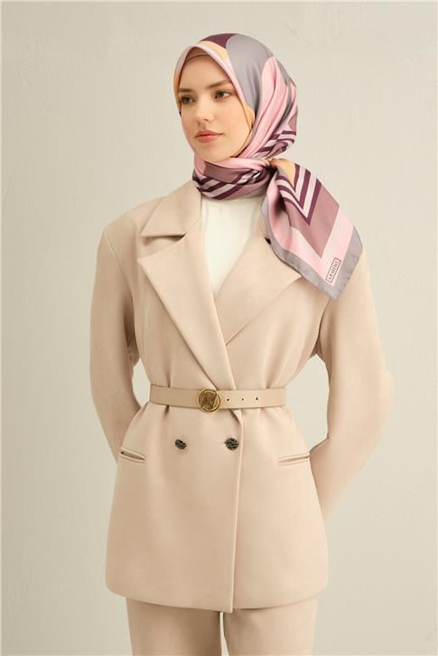 Armine Geometrik Desenli Saf İpek Twill Eşarp 9313D 83