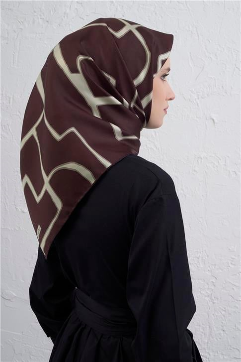 Armine Geometrik Desenli Saf İpek Twill Eşarp 9441D 04