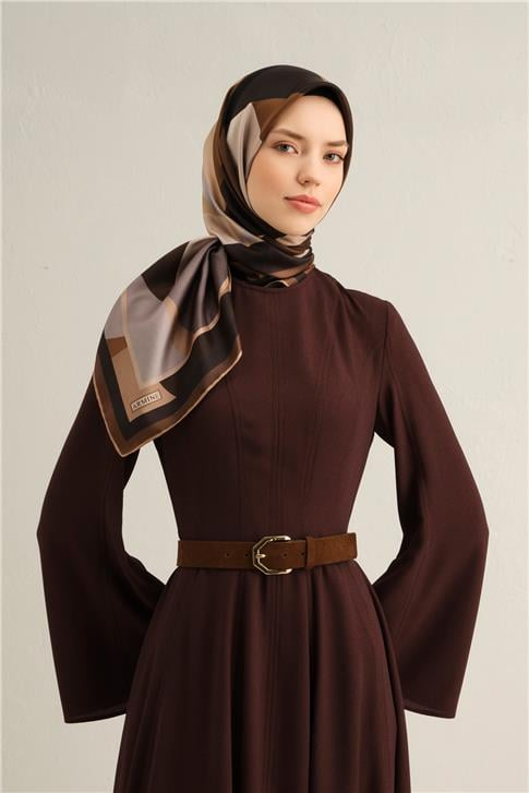 Armine Geometrik Desenli Saf İpek Twill Eşarp 9331D 59