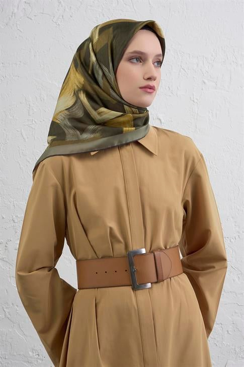 Armine Geometrik Desenli Saf İpek Twill Eşarp 9413D 04