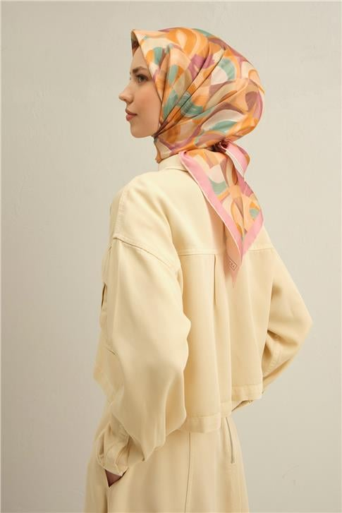 Armine Geometrik Desenli Saf İpek Twill Eşarp 9329D 34