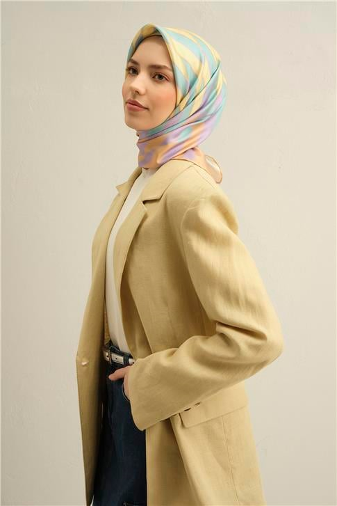 Armine Geometrik Desenli Saf İpek Twill Eşarp 9325D 55