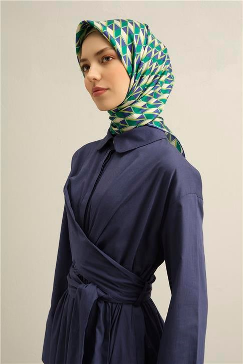 Armine Geometrik Desenli Saf İpek Twill Eşarp 9309D 80