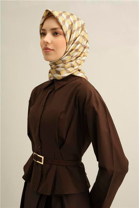 Armine Geometrik Desenli Saf İpek Twill Eşarp 9309D 33