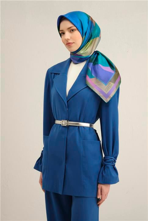 Armine Geometrik Desenli Saf İpek Twill Eşarp 9331D 81