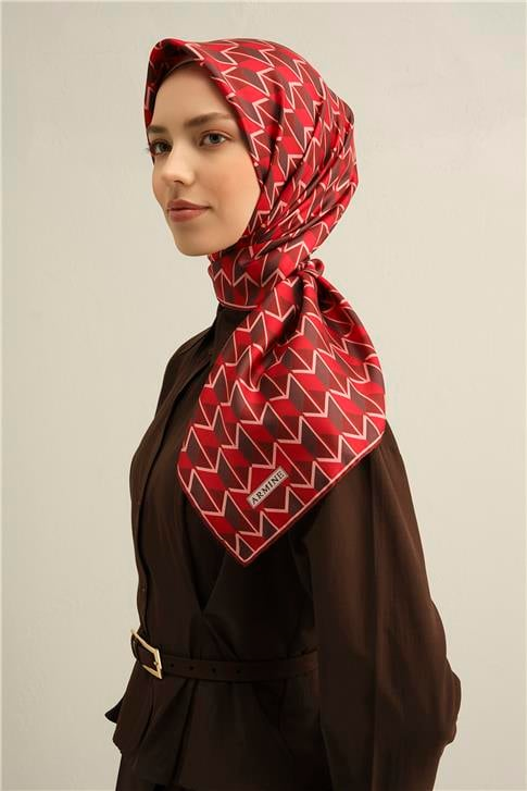 Armine Geometrik Desenli Saf İpek Twill Eşarp 9309D 85